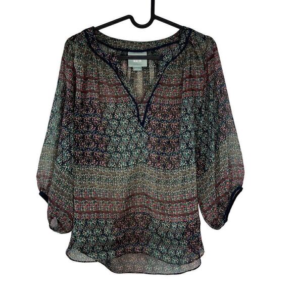 Maeve by Anthropologie Floral Print Sheer Poppy Peasant Blouse Size XS - Picture 1 of 6